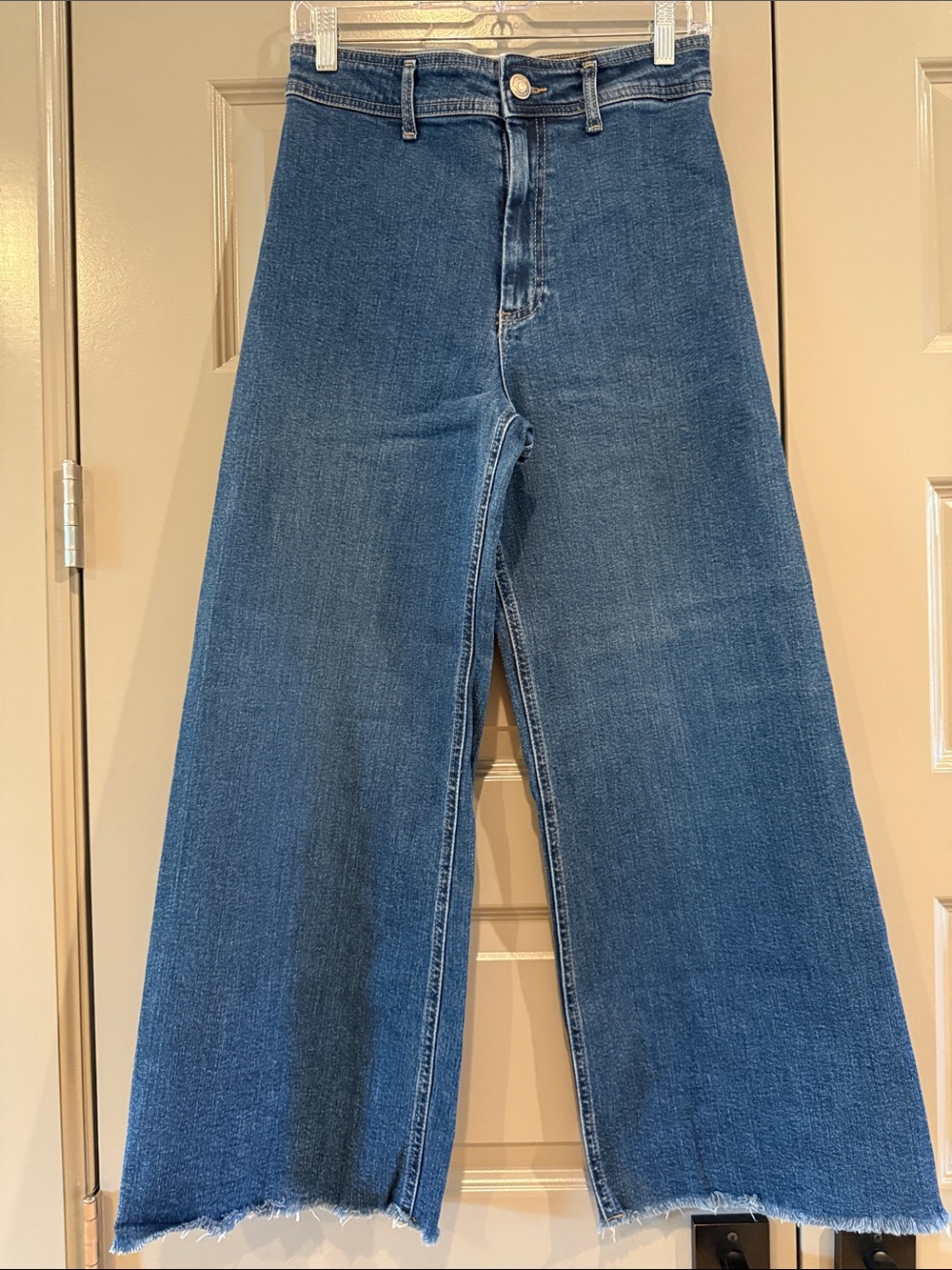 Zara High Rise Wide-Leg Flare Jeans in Medium Blue Denim